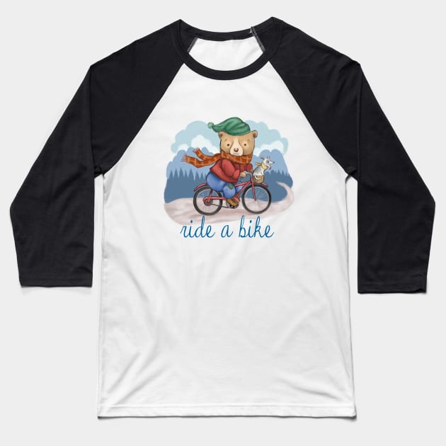 Bear On A Bike Baseball T-Shirt by ArtsyDenise